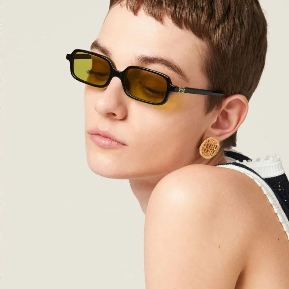 NEW Miu Miu MU11ZSF 16K07O Black Olive Green Rectangle Unisex Sunglasses